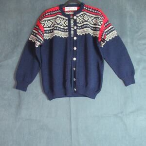 Husfliden Handmade Norwegian Wool Nordic Sweater Womens Large Blue Fair Isle